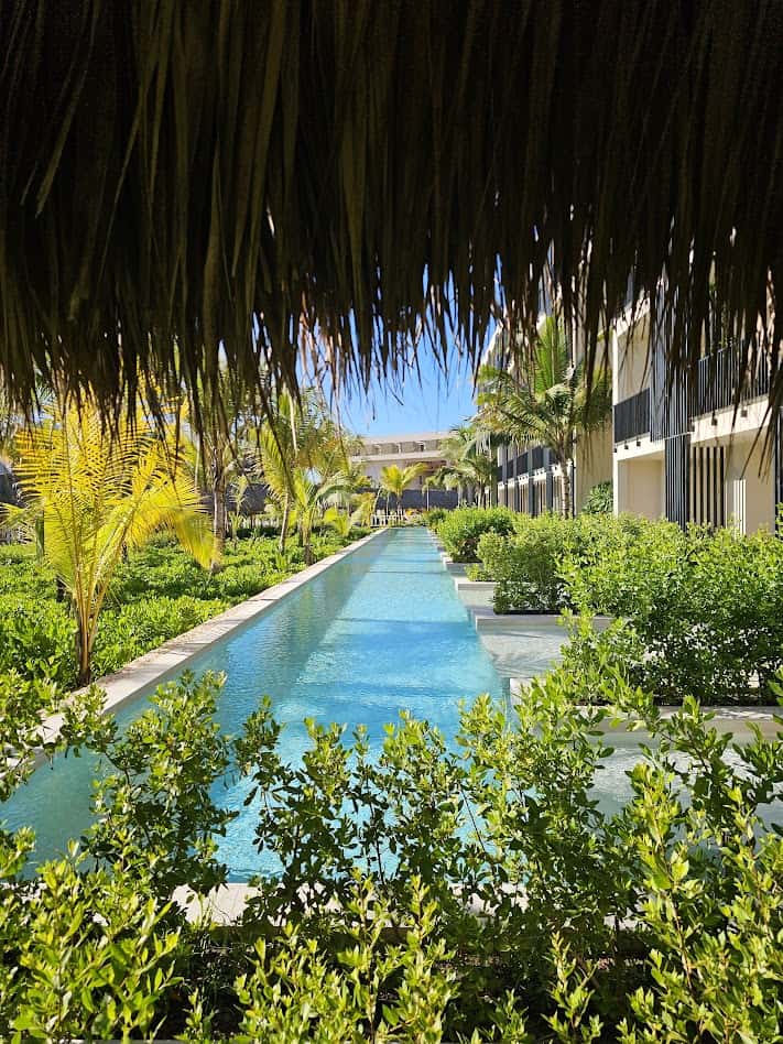 Modern swimup rooms at W Punta Cana featuring a king bed, contemporary finishes, and sleek resort design