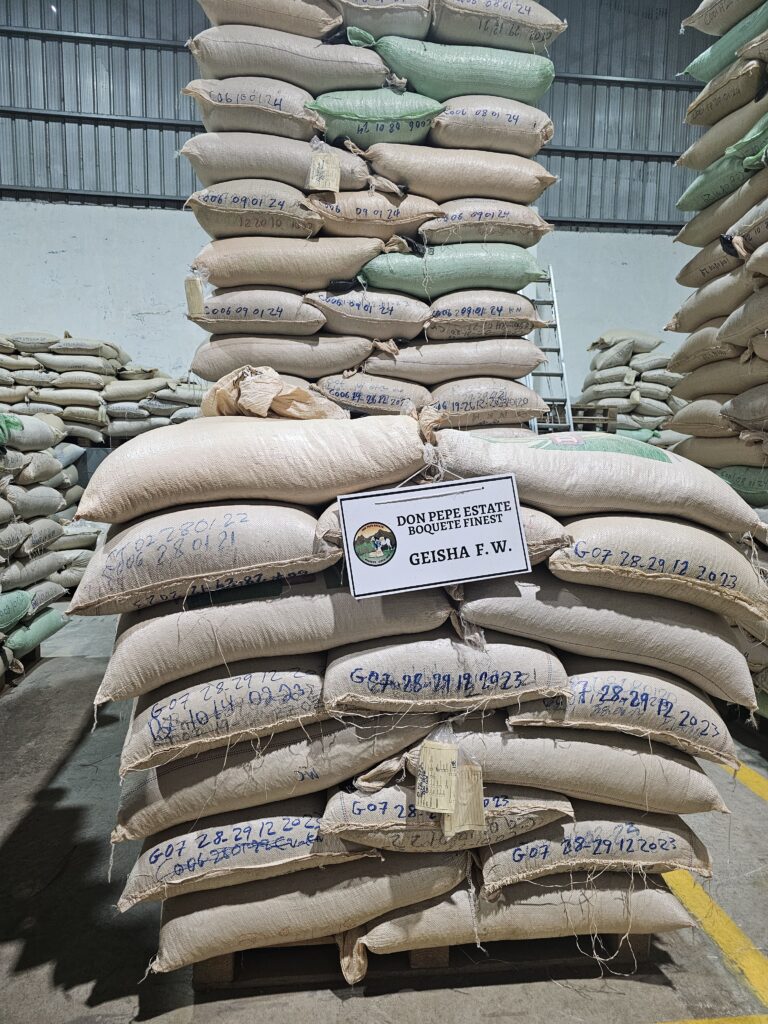 Bags of Geisha coffee at Don Peppe in Boquete Panama