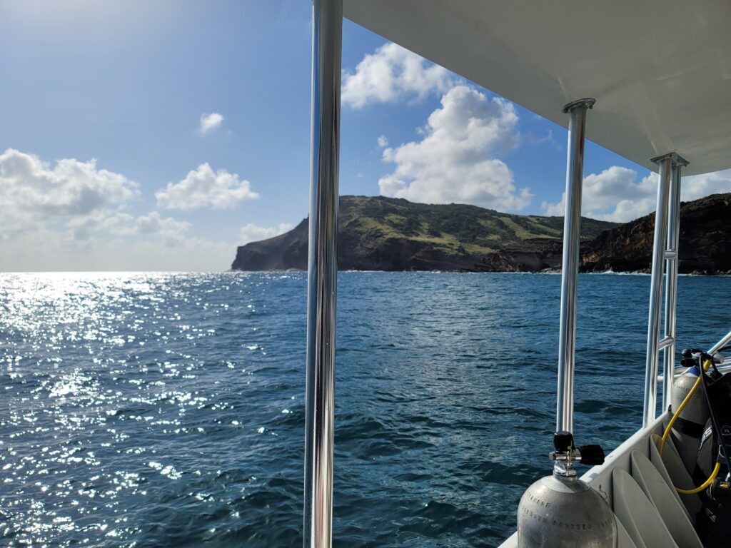 View of the Caribbean Sea while boating in Antigua
