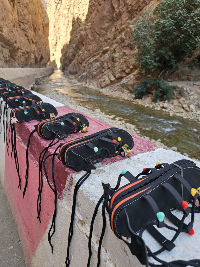 Shoes being sold in the Atlas Mountains, Morocco